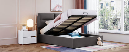 Upholstered Platform bed with a Hydraulic Storage System