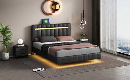Floating Bed Frame with LED Lights and USB Charging #3
