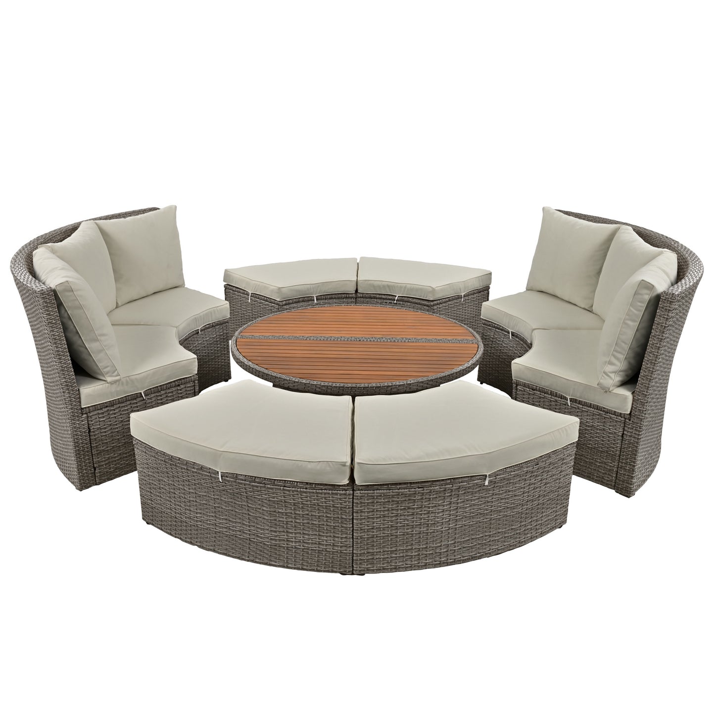 topmax patio 5-piece round rattan sectional sofa set, gray