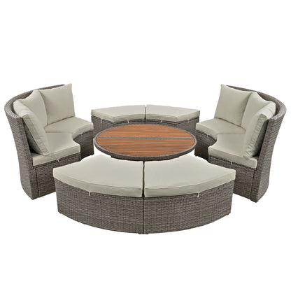 TOPMAX Patio 5-Piece Round Rattan Sectional Sofa Set, Gray