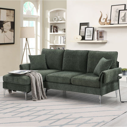 Chenille L-Shaped Sofa with 2 Pillows