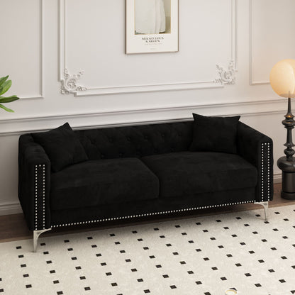 Morgan Sofa includes 2 pillows, Black Velvet