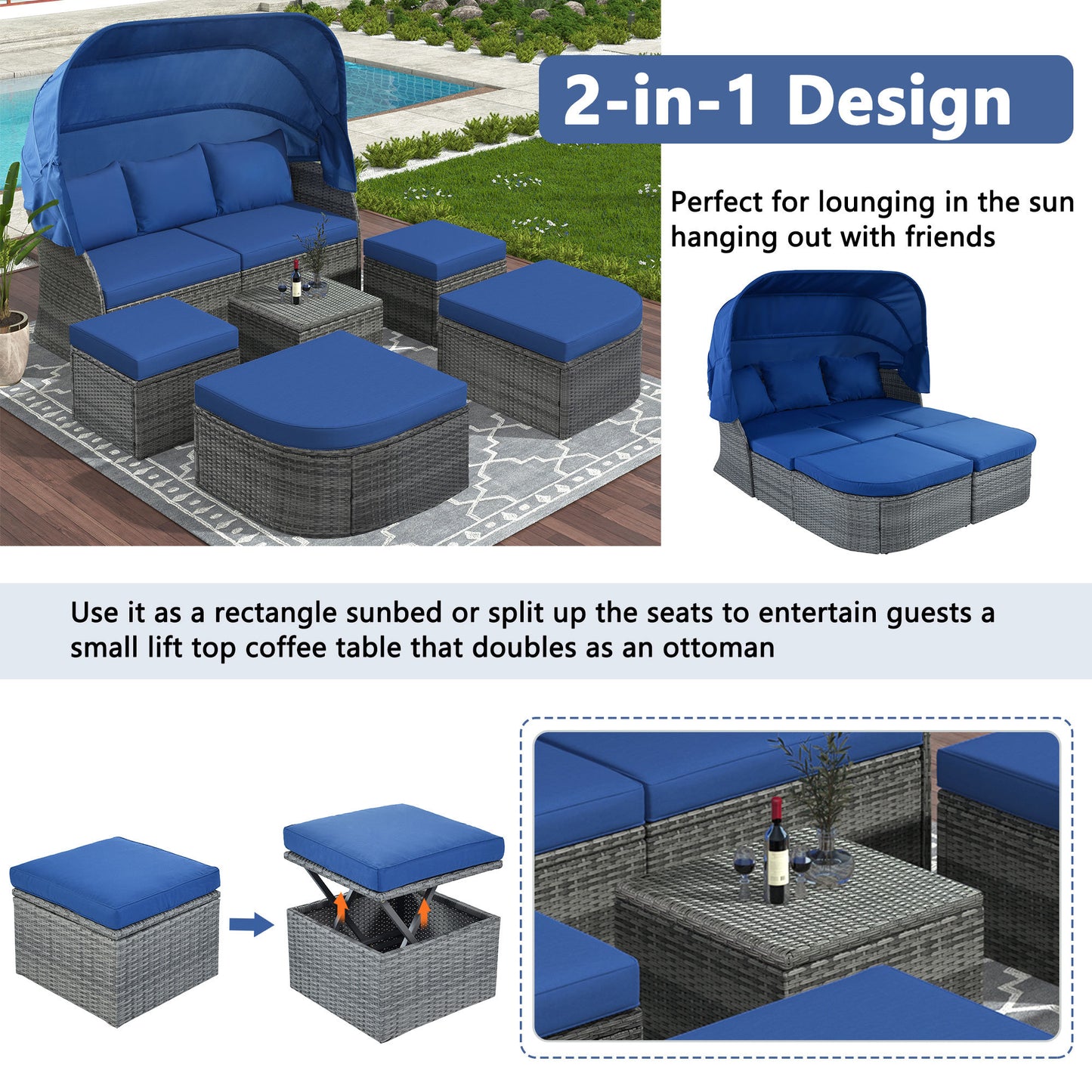daybed/sunbed with retractable canopy set