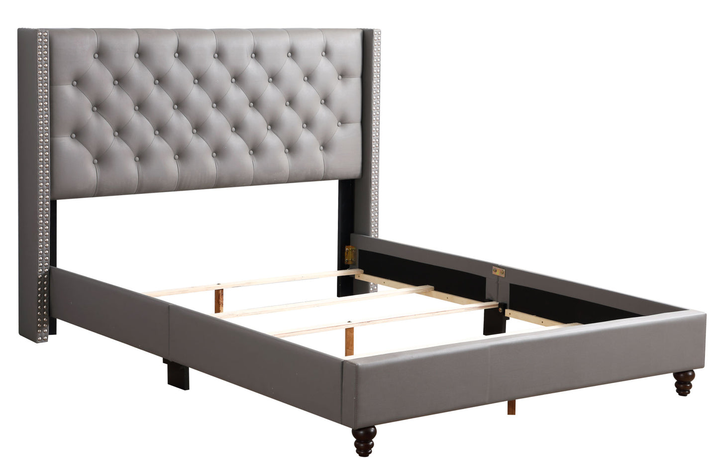 julie upholstered bed, light grey