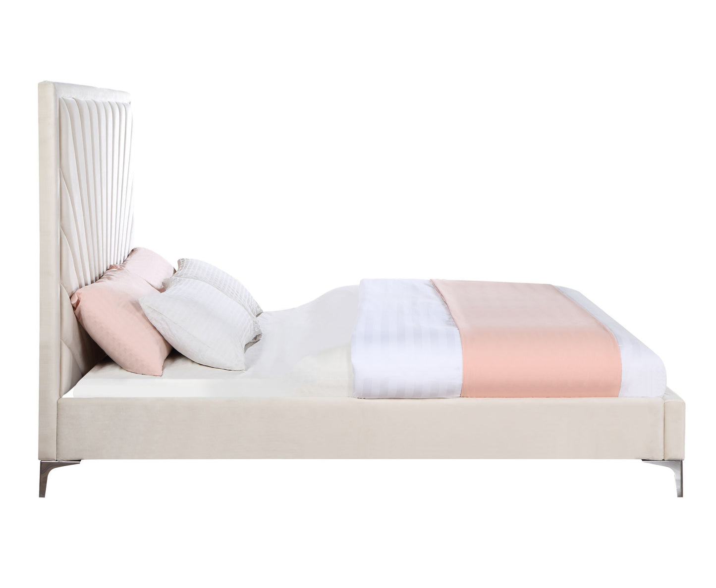 acme faiz queen bed, beige velvet