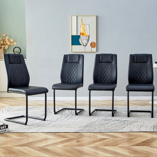 Modern Leather Chairs Set of 4, Black+PU