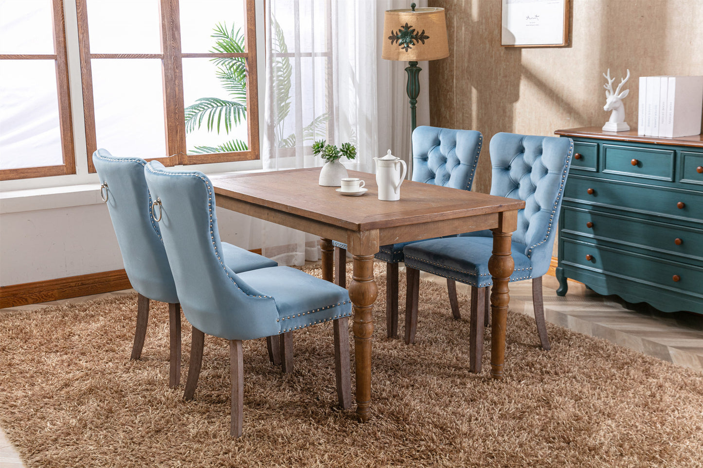 nikki collection modern high-end tufted dining chairs 2-pcs set, light blue