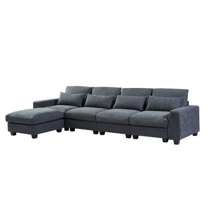 U_Style Modern Large L-Shape Feather Filled Sectional Set, Grey