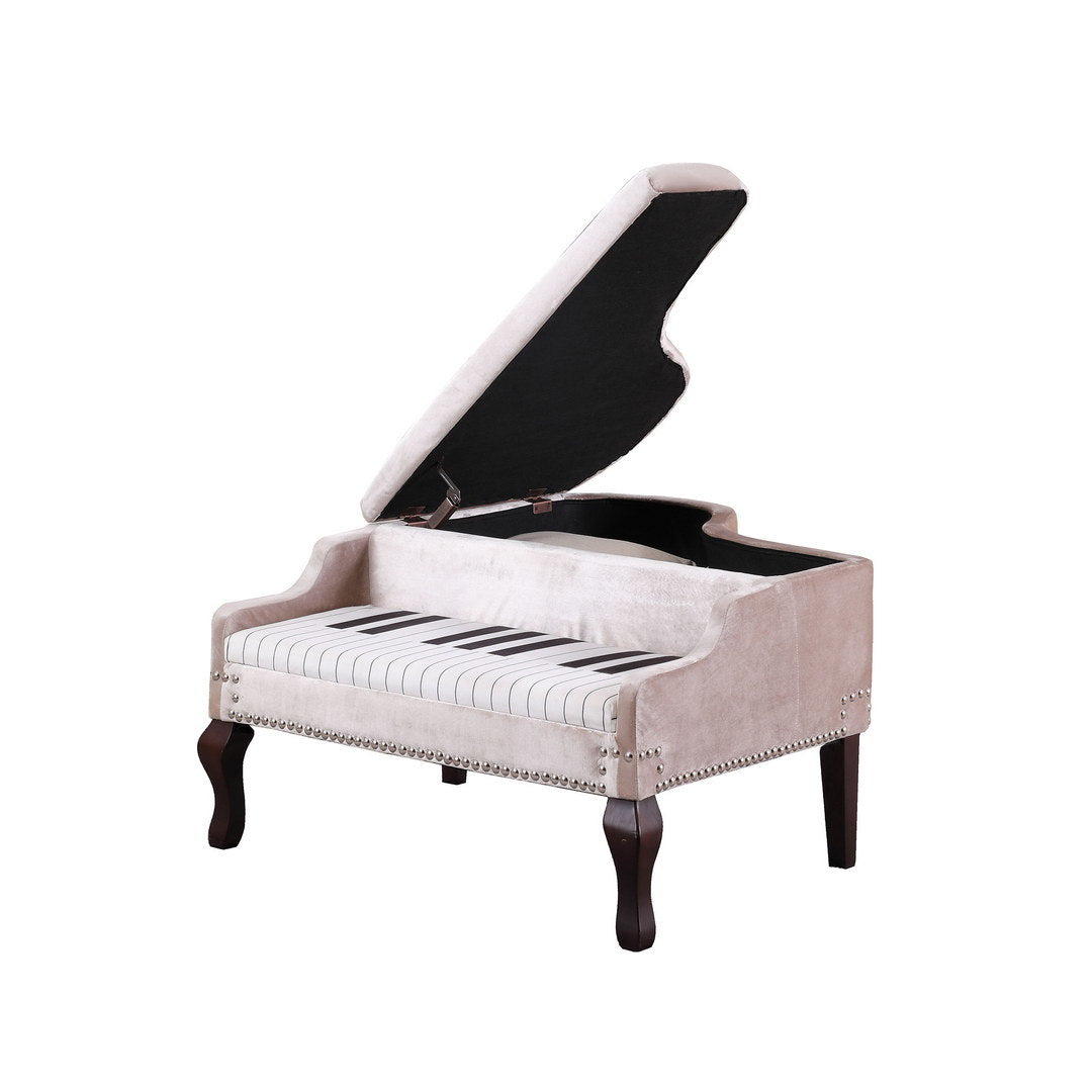 21-inch-long beige piano silver nailheads storage ottoman