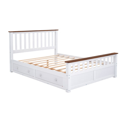 3-Pieces Bedroom Sets  with Nightstand(USB Charging Ports) and Storage Chest,White+Walnut