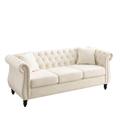 3-seater + 3-seater Combination Sofa, Beige Velvet