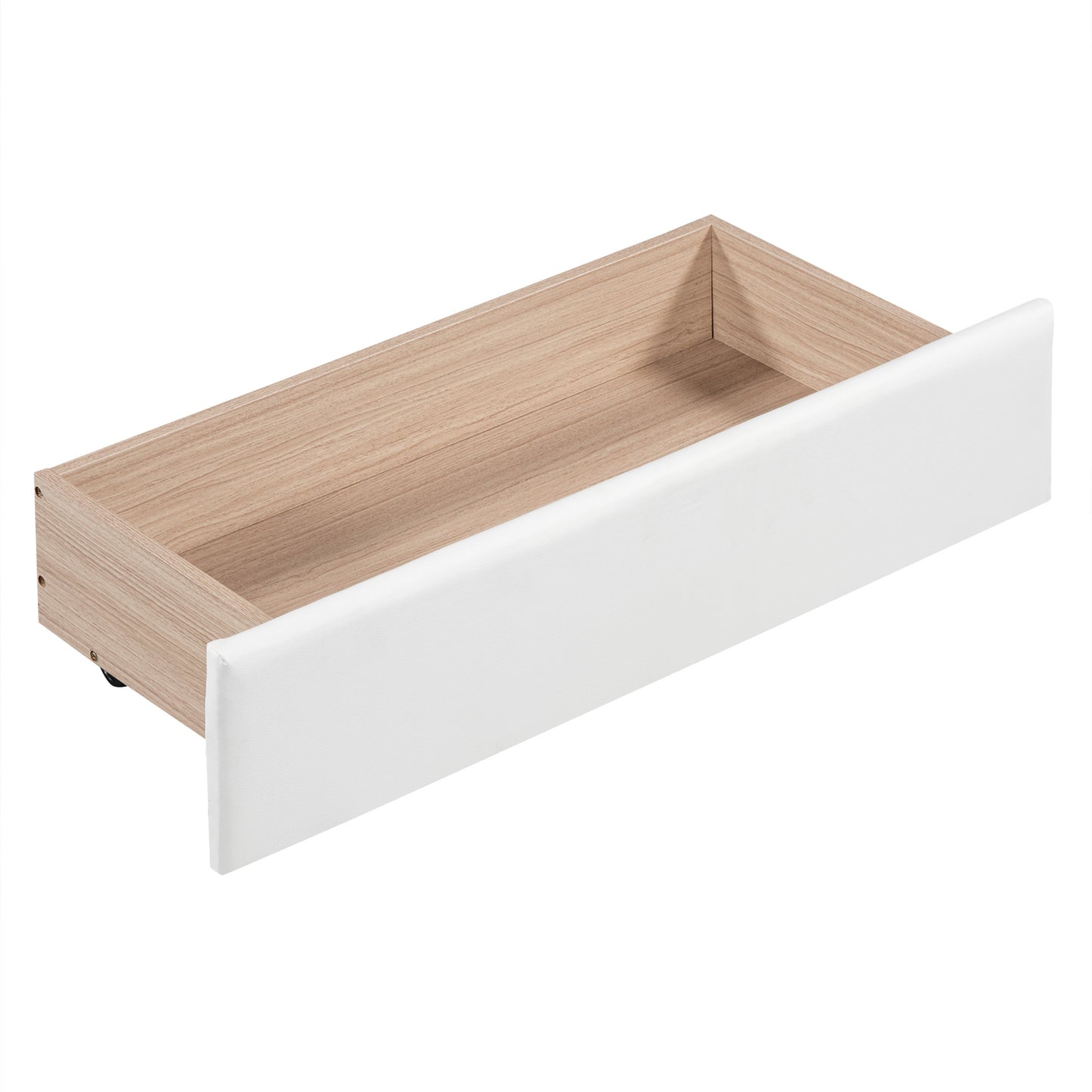 upholstered tufted bed with two drawers and cloud shaped guardrail, white