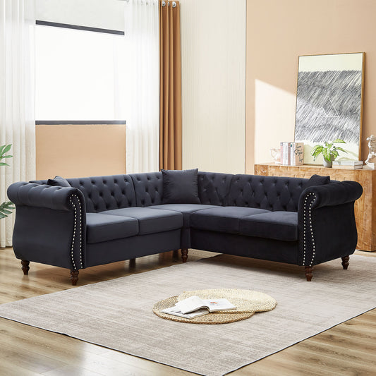 Chesterfield 5-Seater Corner Sofas with 3 Pillows