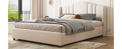 Mie Upholstered Platform Bed with Wingback Headboard and 4 Drawers