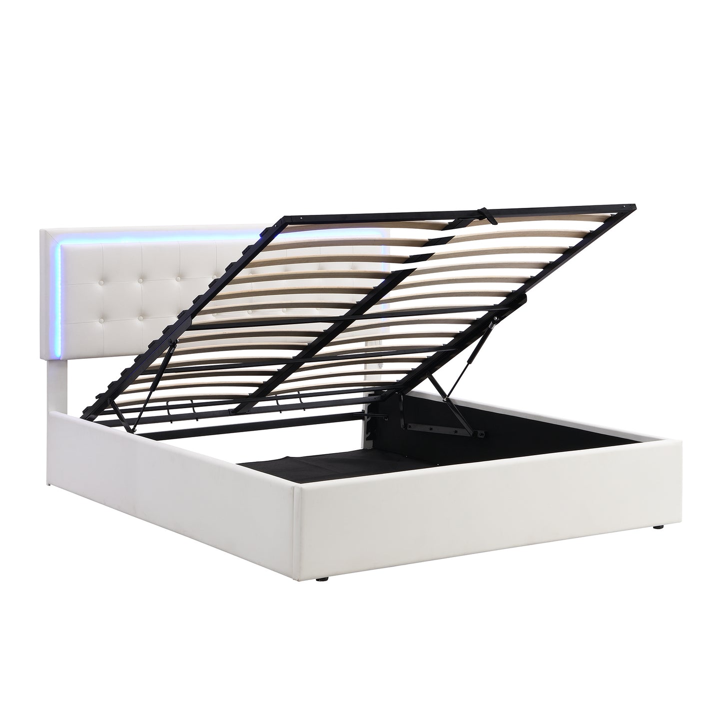 tufted upholstered platform bed with hydraulic storage system & pu storage bed with led lights