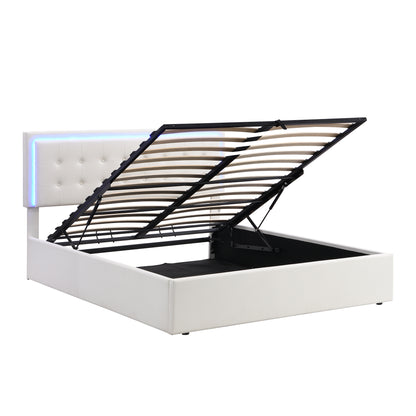 Tufted Upholstered Platform Bed with Hydraulic Storage System & PU Storage Bed with LED Lights