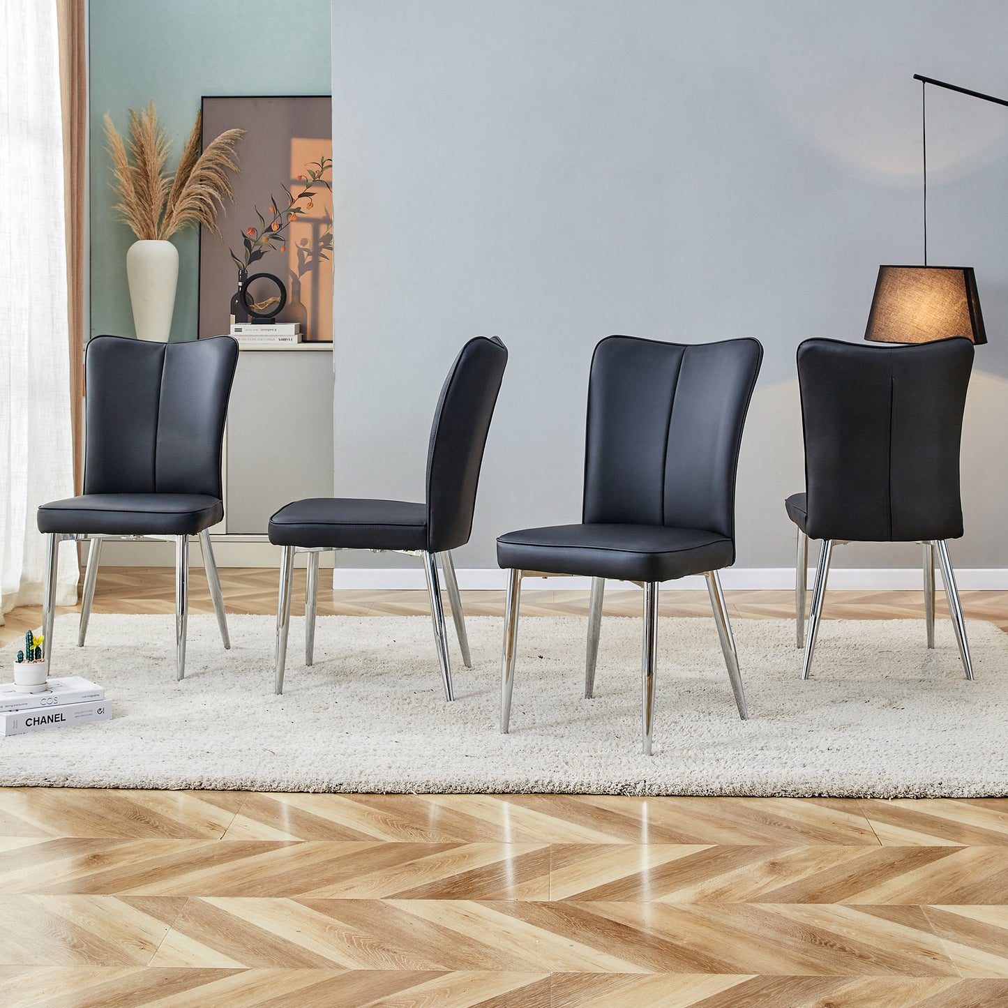 modern leather dining chairs set of 4 chairs, blacks