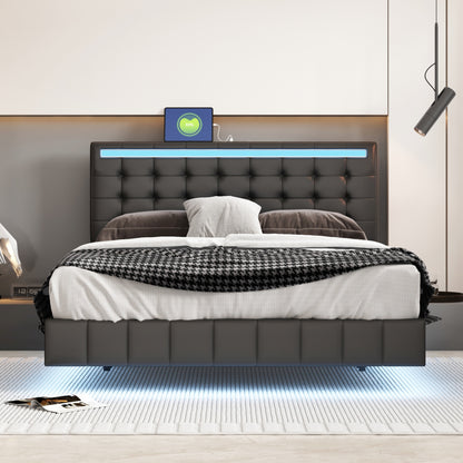 Floating Bed Frame with LED Lights and USB Charging #5