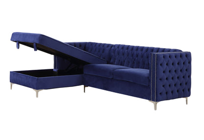 ACME Sullivan Sectional Sofa with Storage, Navy Blue Velvet