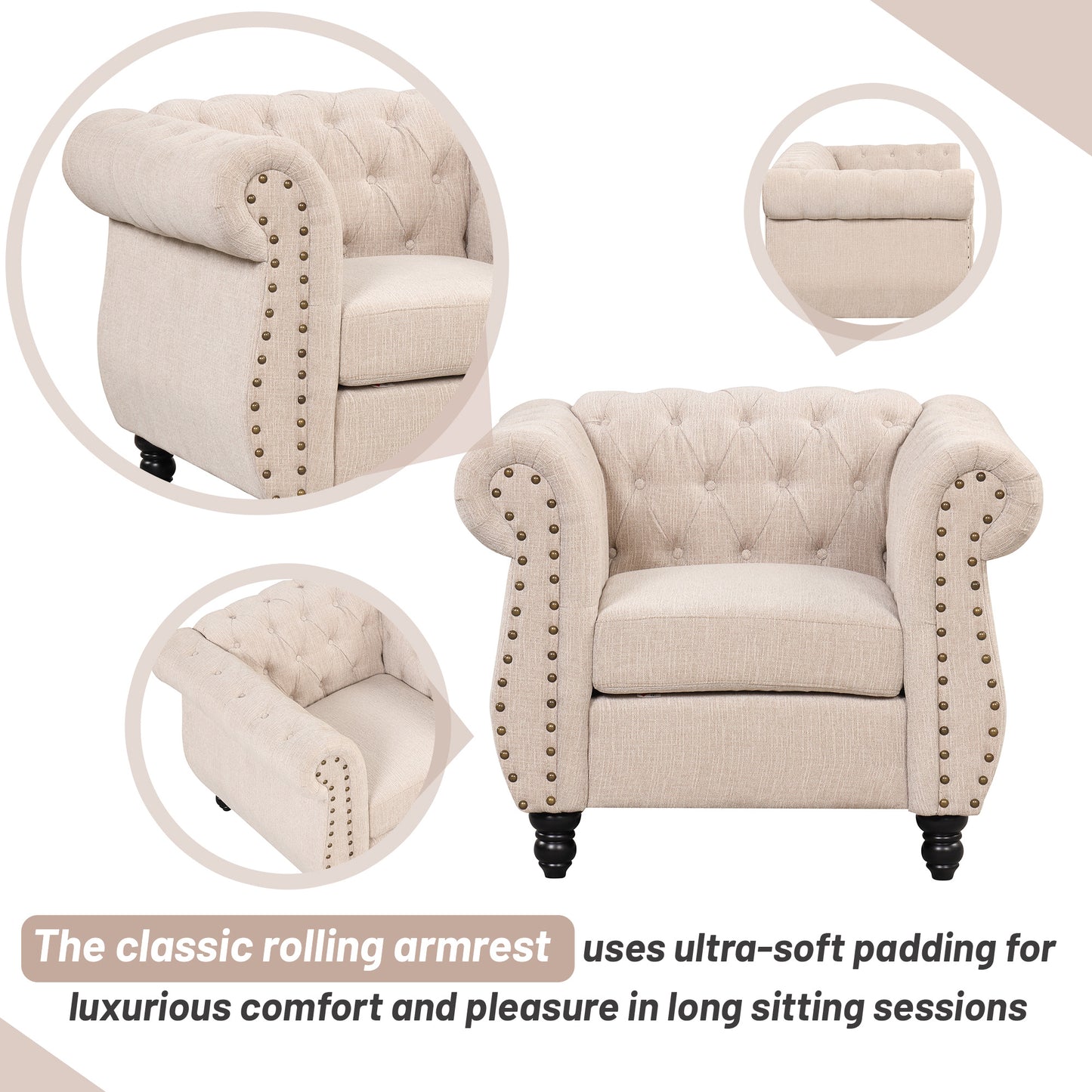 modern chesterfield 3-piece sofa set