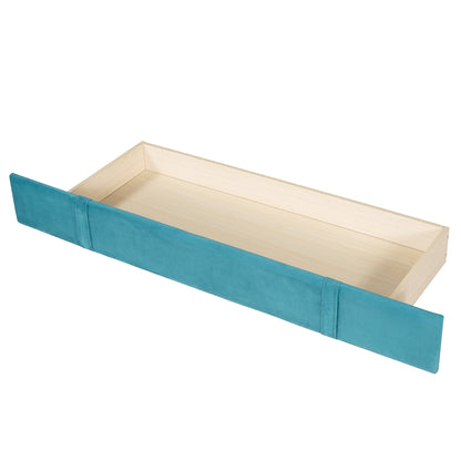 Velvet Upholstered Platform Bed with Wingback Headboard and a Big Drawer, Blue