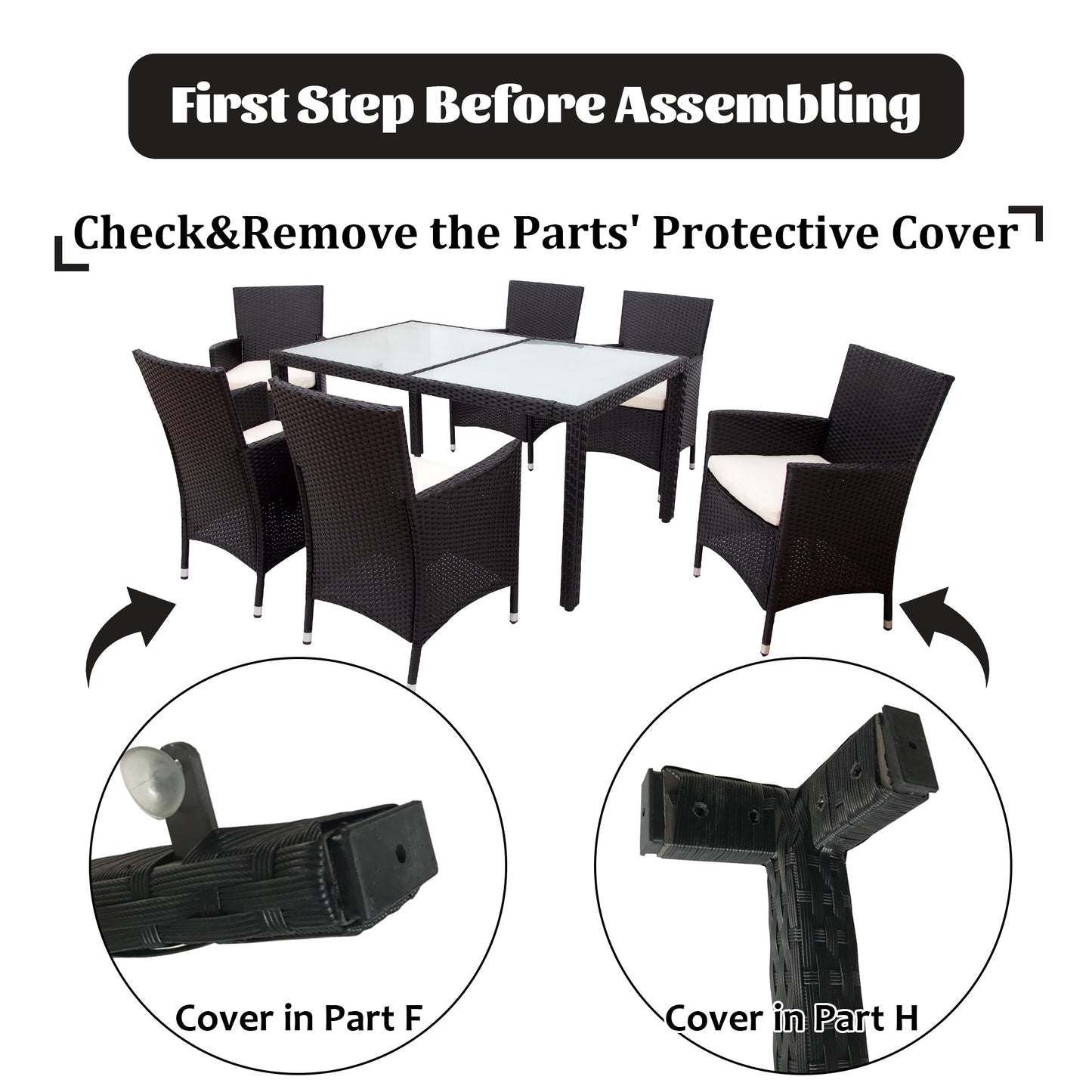 topmax 7- piece rattan patio set, black