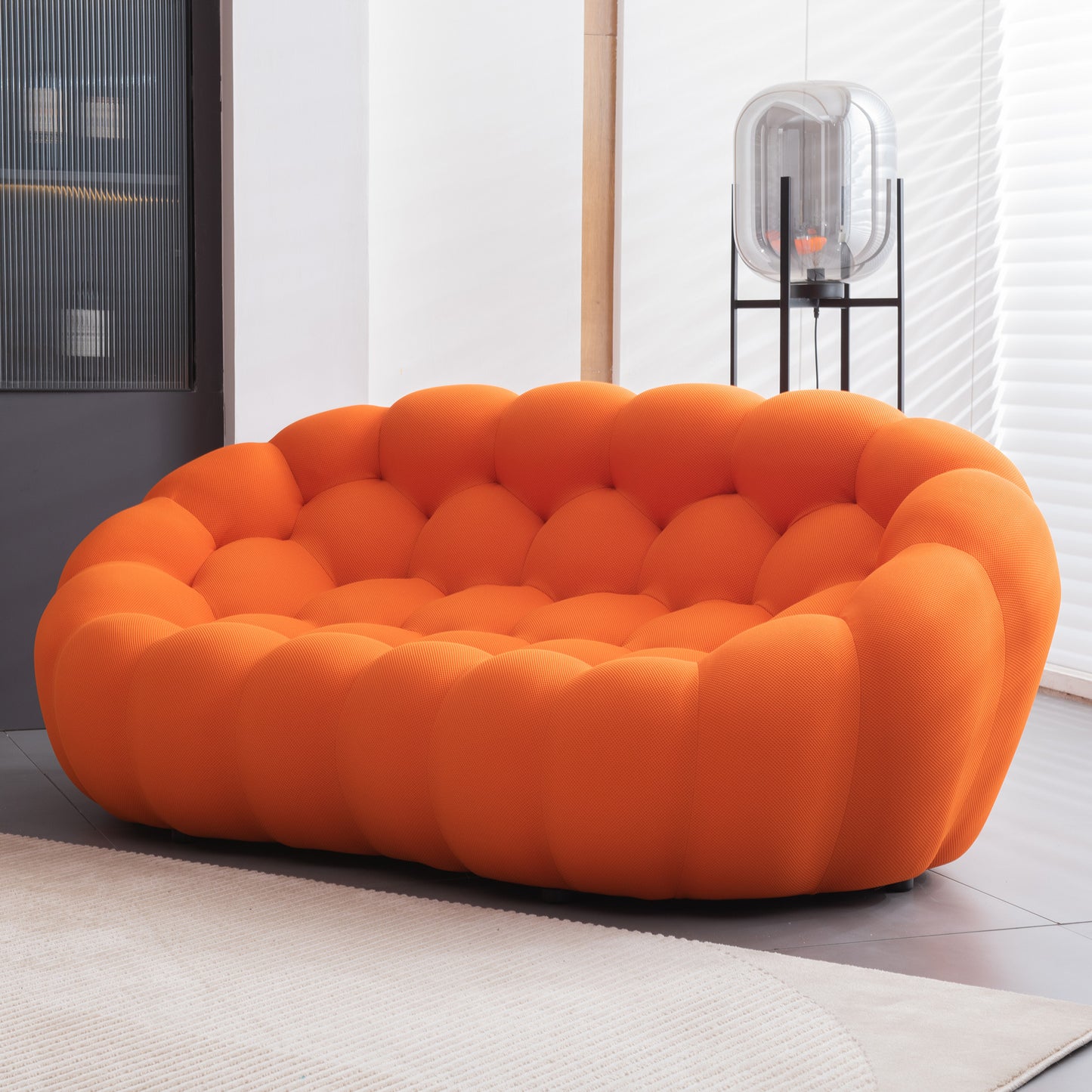 modern upholstered fabric bubble sofa, orange