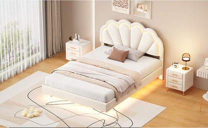 Smart LED Bed Frame with Elegant Flowers Headboard