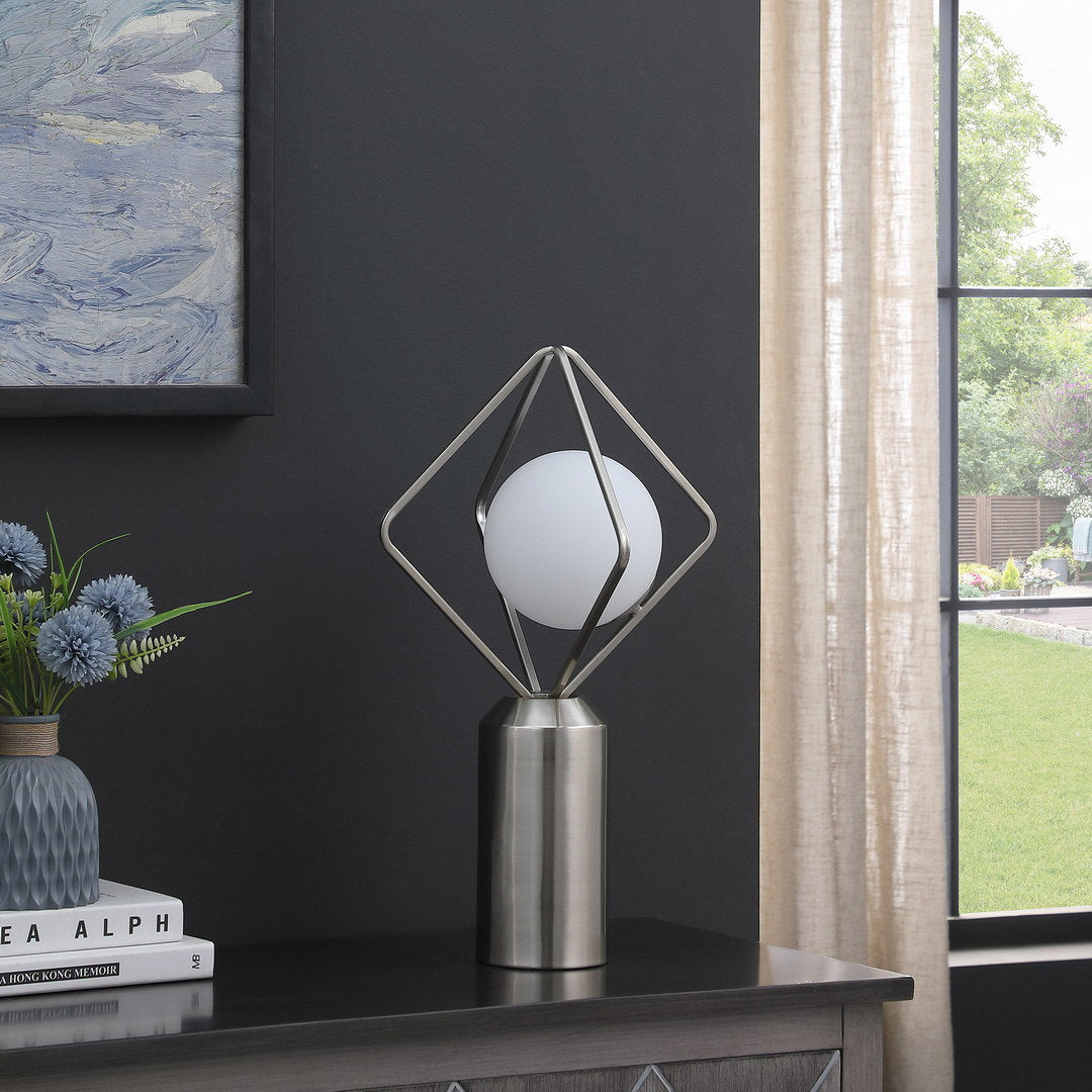 19.5"in ernst modern monoclinic pendeloque silver metal table lamp