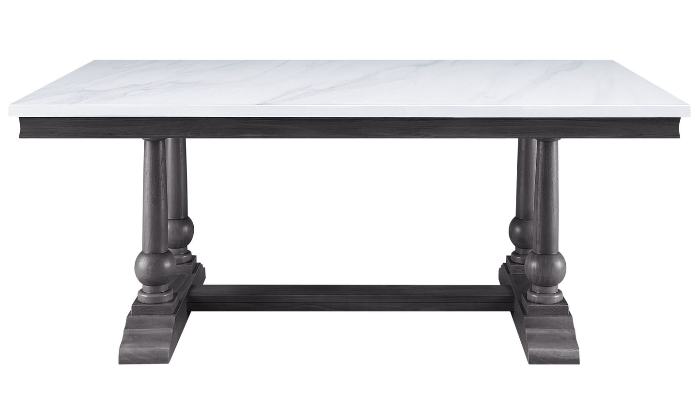 acme yabeina dining table , marble top & gray oak finish
