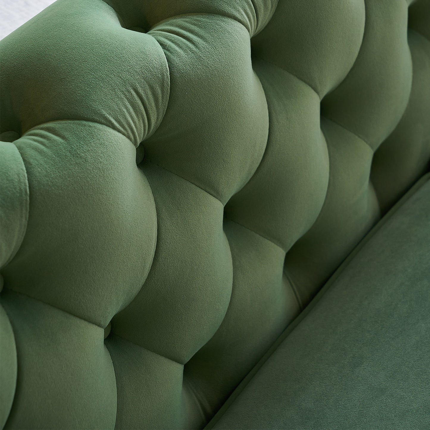 modern tufted velvet sofa, mint green