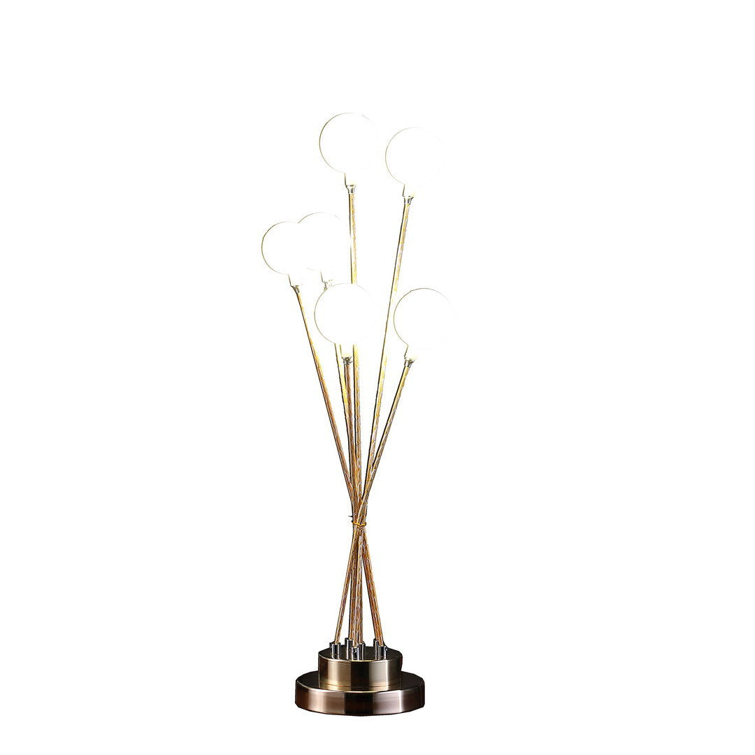 27.5" in 6-light acrylic globe aluminun led chrysanthe yellow gold metal table lamp