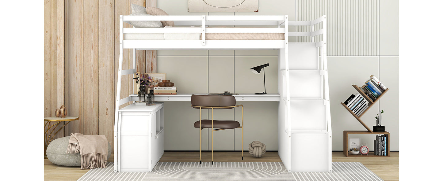 twin size loft bed with 7 drawers 2 shelves and desk - white