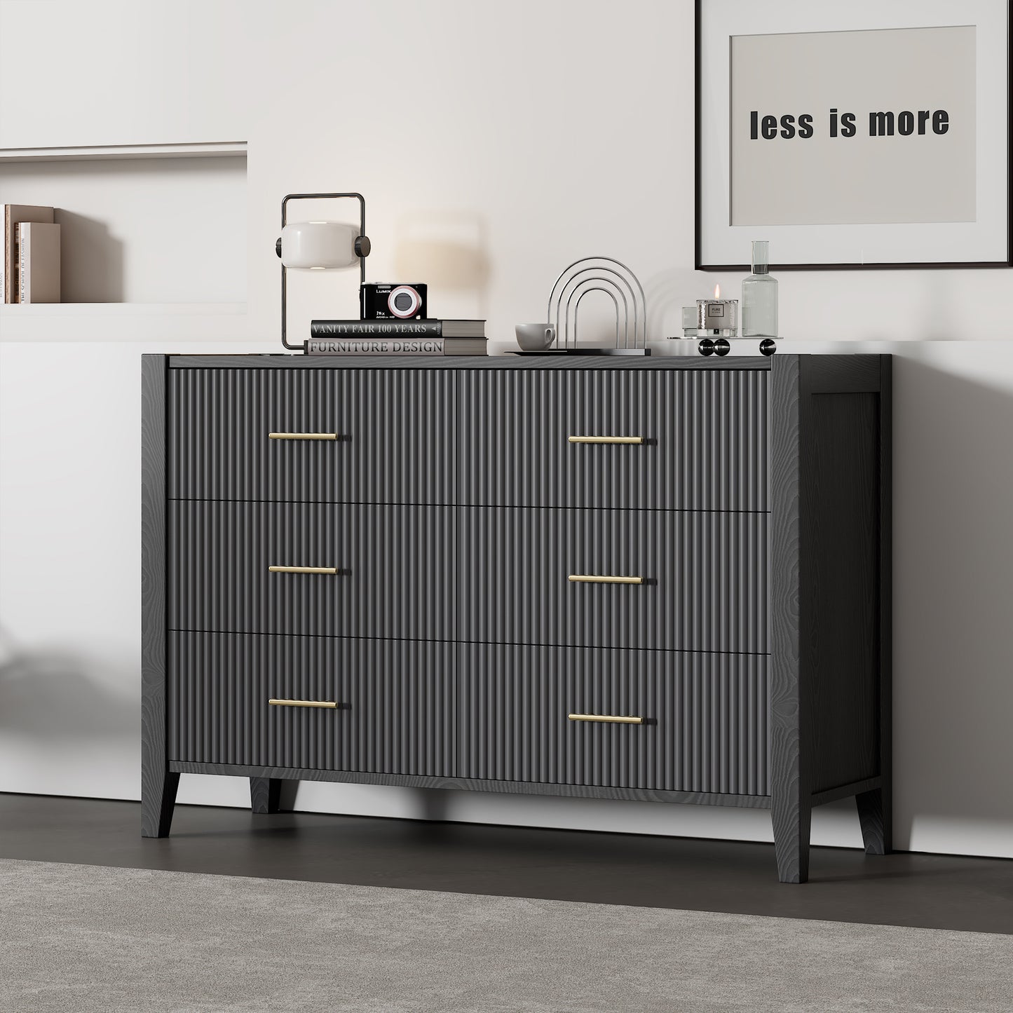 6 drawer dresser with metal handle, black