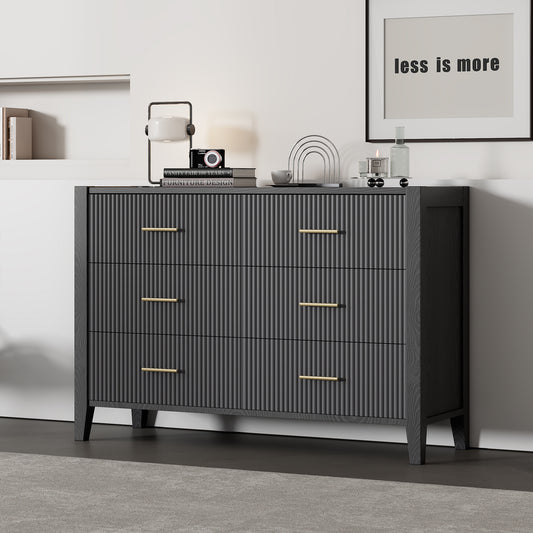 6 Drawer Dresser with Metal Handle, Black