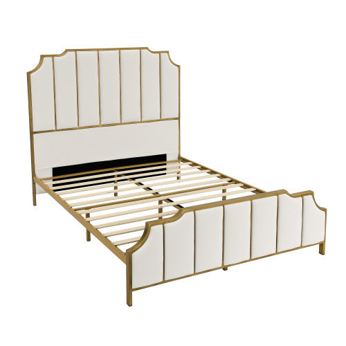 lilly upholstered platform bed & high headboard with wood slat support, velvet white