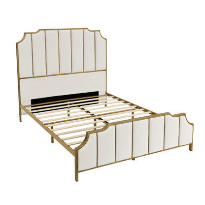 Lilly Upholstered Platform Bed & High headboard with Wood Slat Support, Velvet White