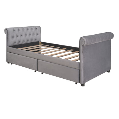 Sara Upholstered Bed with Drawers, Gray