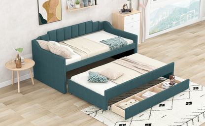 Eli Upholstered Daybed with Trundle and Three Drawers, Green