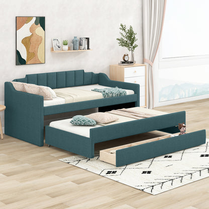 Eli Upholstered Daybed with Trundle and Three Drawers, Green