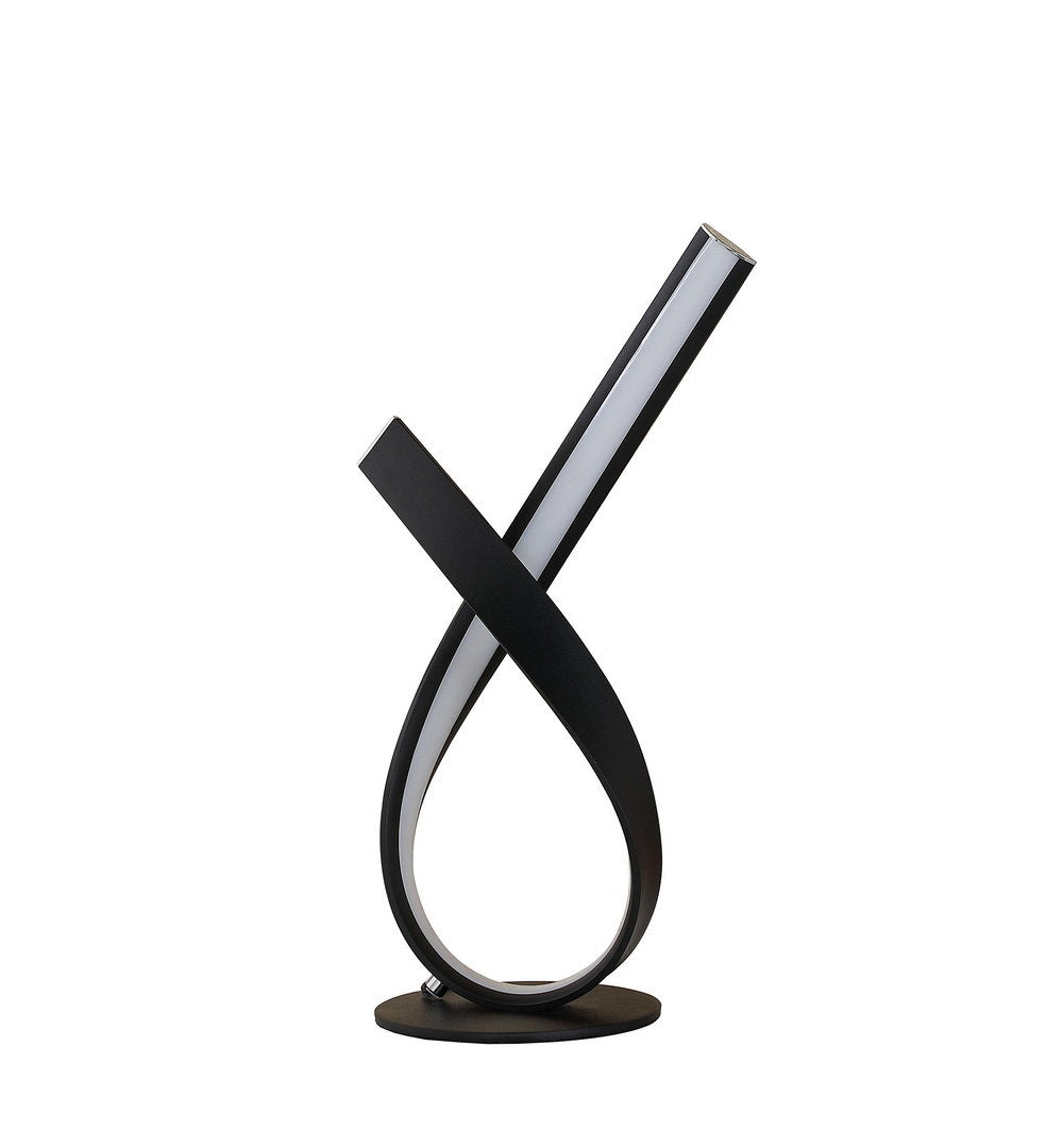 abstract upright ribbon bow led black metal table lamp