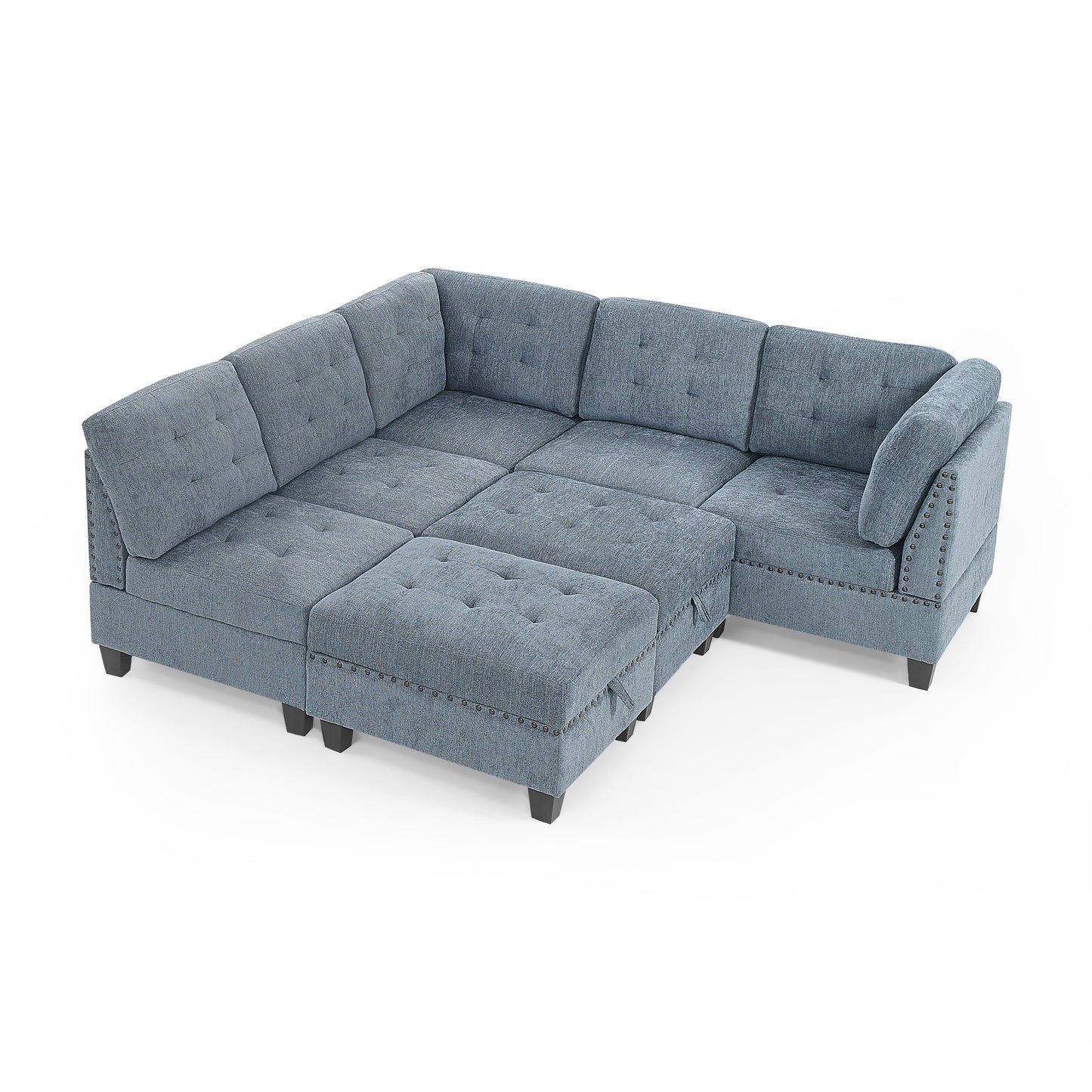 l shape modular sectional sofa includes 2 ottomans, navy blue