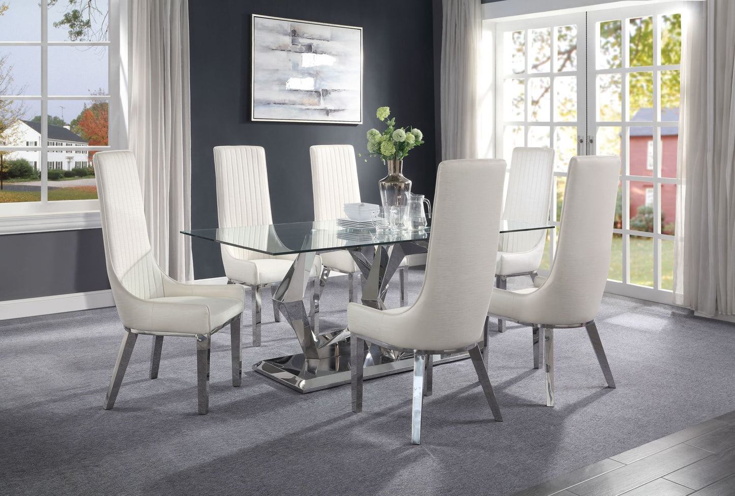 acme gianna dining table, clear glass & stainless steel