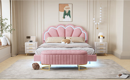 Upholstered LED Platform Bed with Storage Ottoman