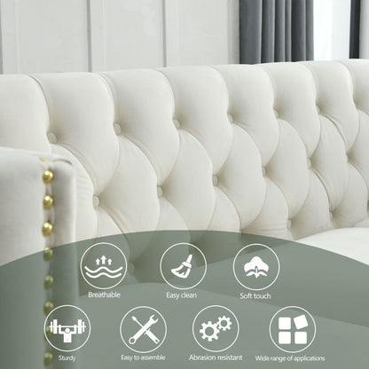 Kate Velvet Upholstered Sofa, Beige Velvet
