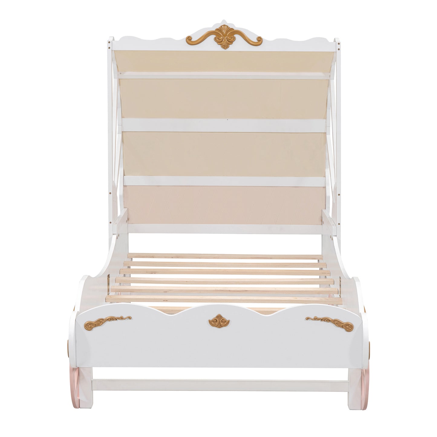 princess carriage bed with canopy, white+pink+gold