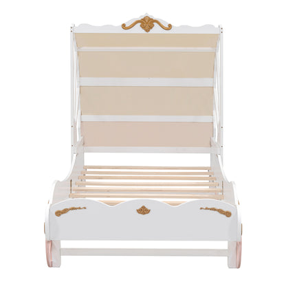 Princess Carriage Bed with Canopy, White+Pink+Gold
