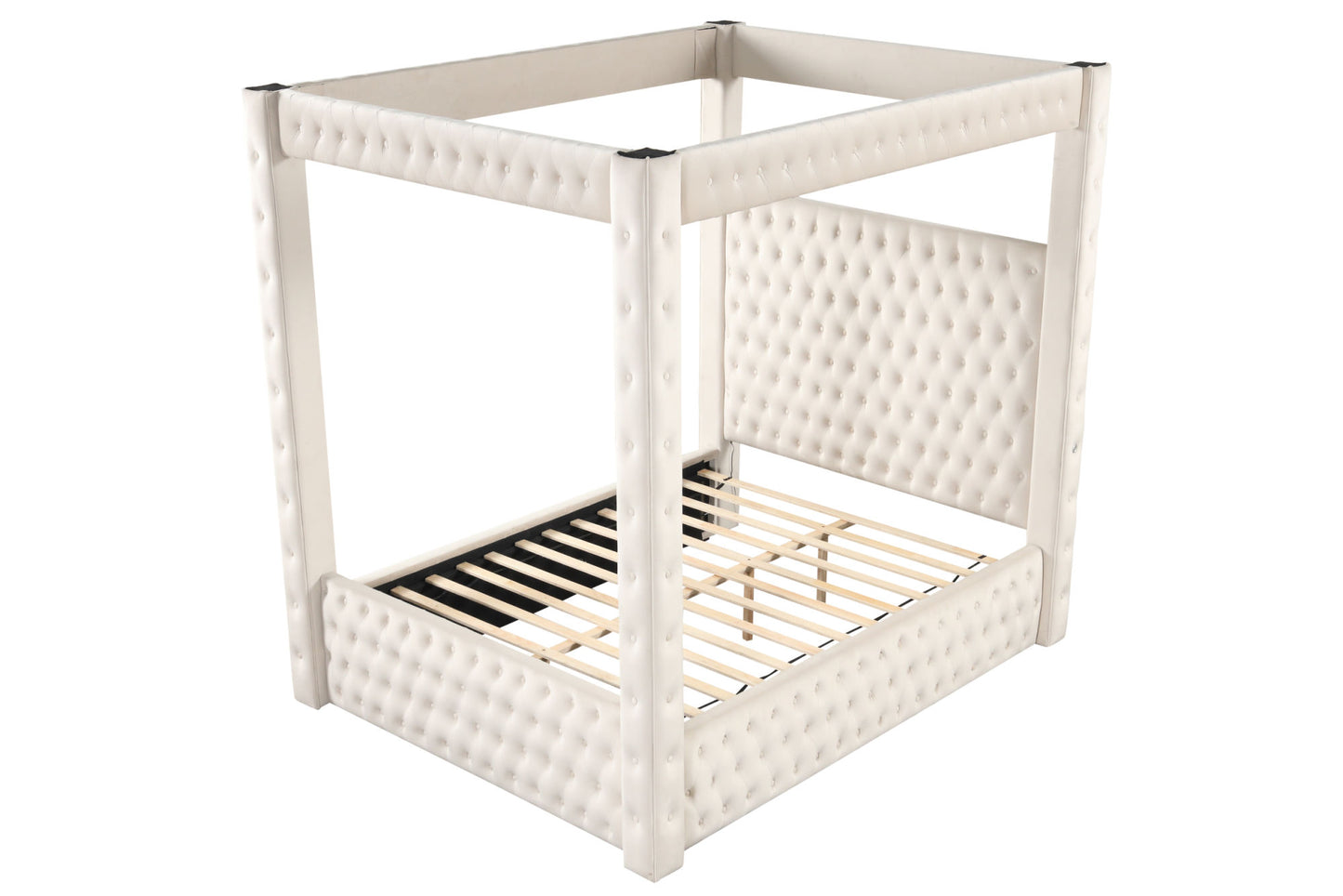 monica luxurious four-poster queen bed made with wood in cream