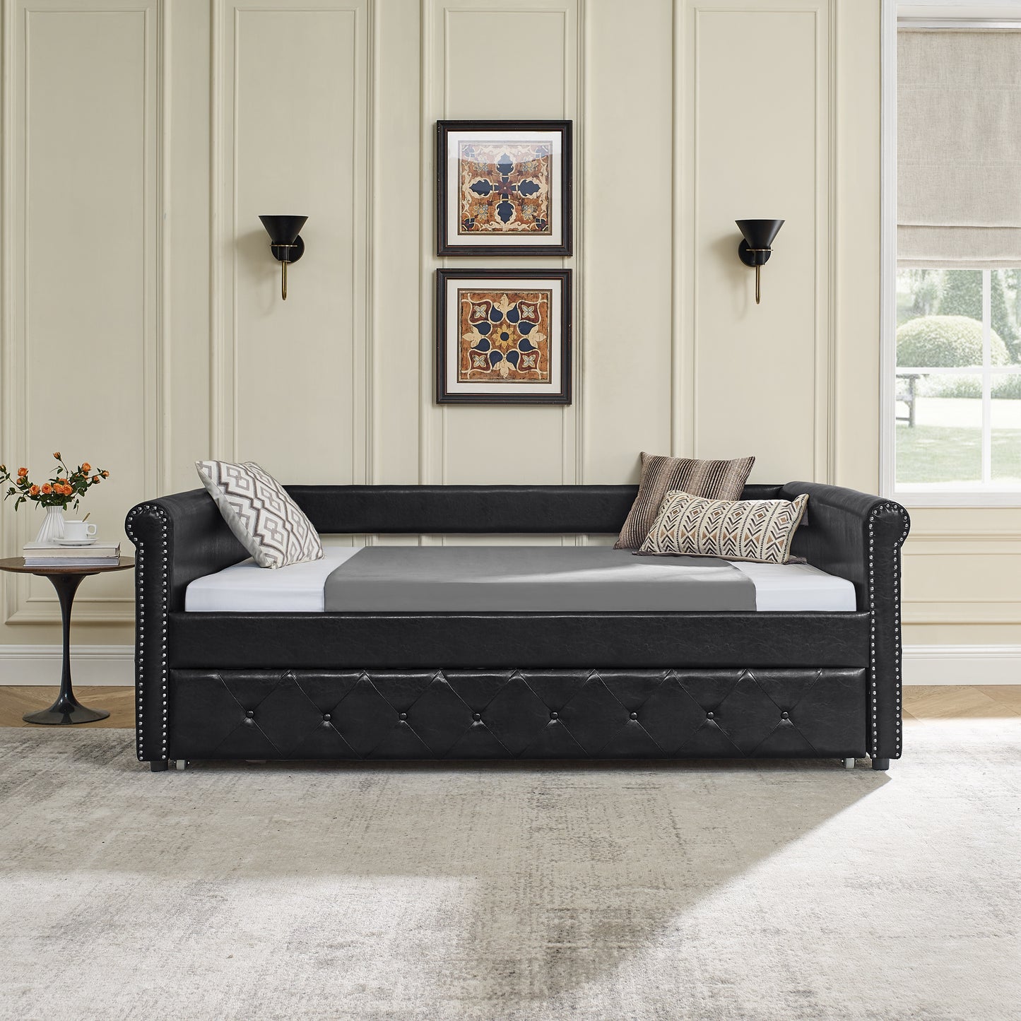 trundle upholstered tufted sofa bed