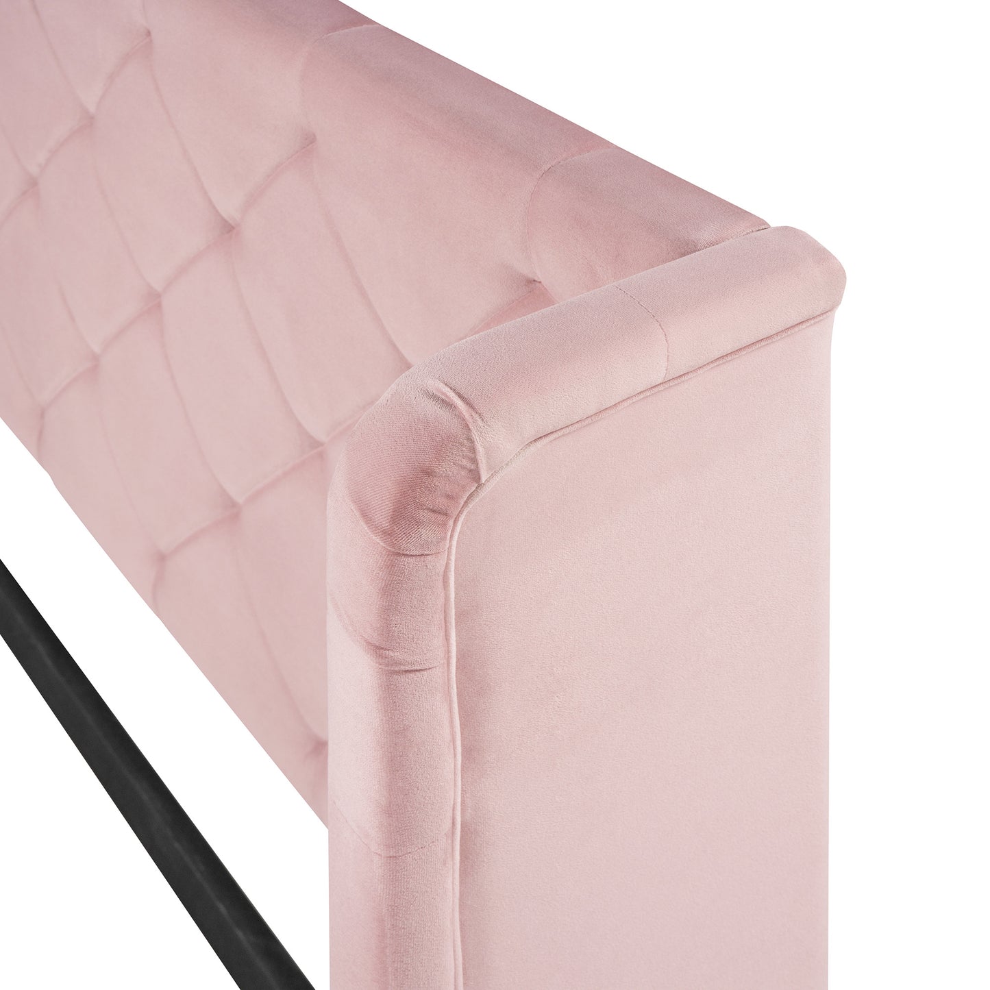 modern velvet upholstered platform bed with wingback headboard and a big drawer